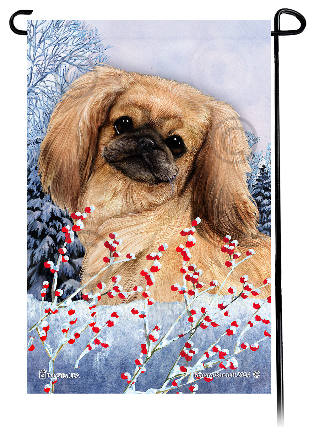 Pekingese Winterberries - Garden Flag