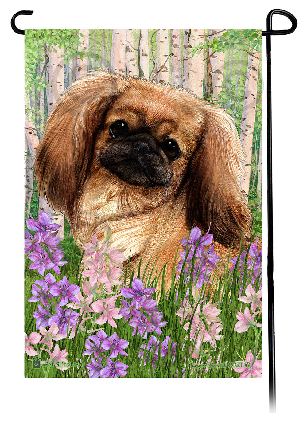 Pekingese Spring Flowers - Garden Flag