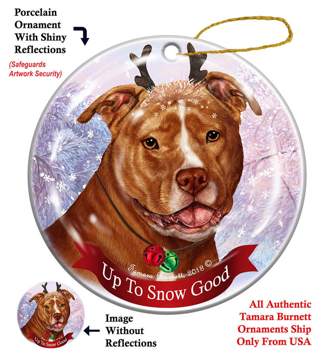 Pit Bull Uncropped Orange and White Ornament