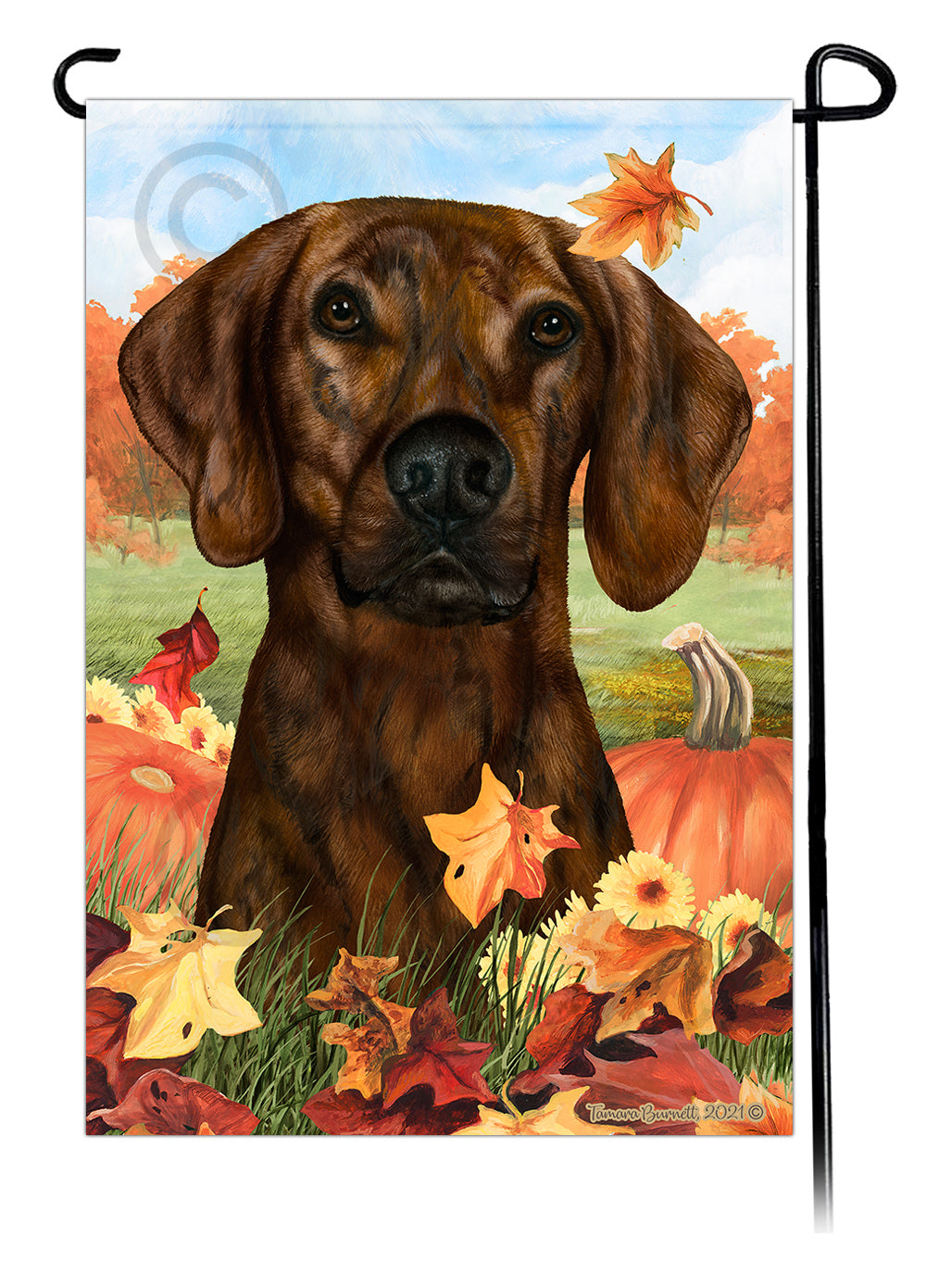 Plott Hound Falling Leaves - Garden Flag