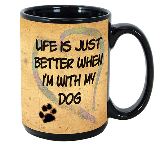 Life Is Just Better When I'm With My Dog Mug - Paw Marks On My Heart Mugs 15 oz