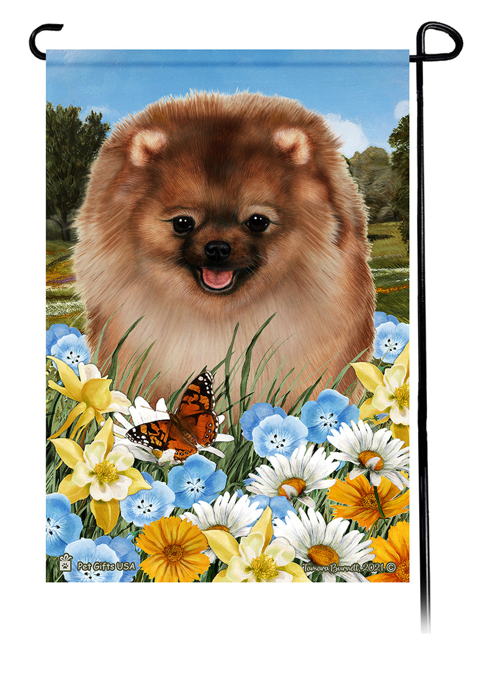 Pomeranian Summer Flowers - Garden Flag
