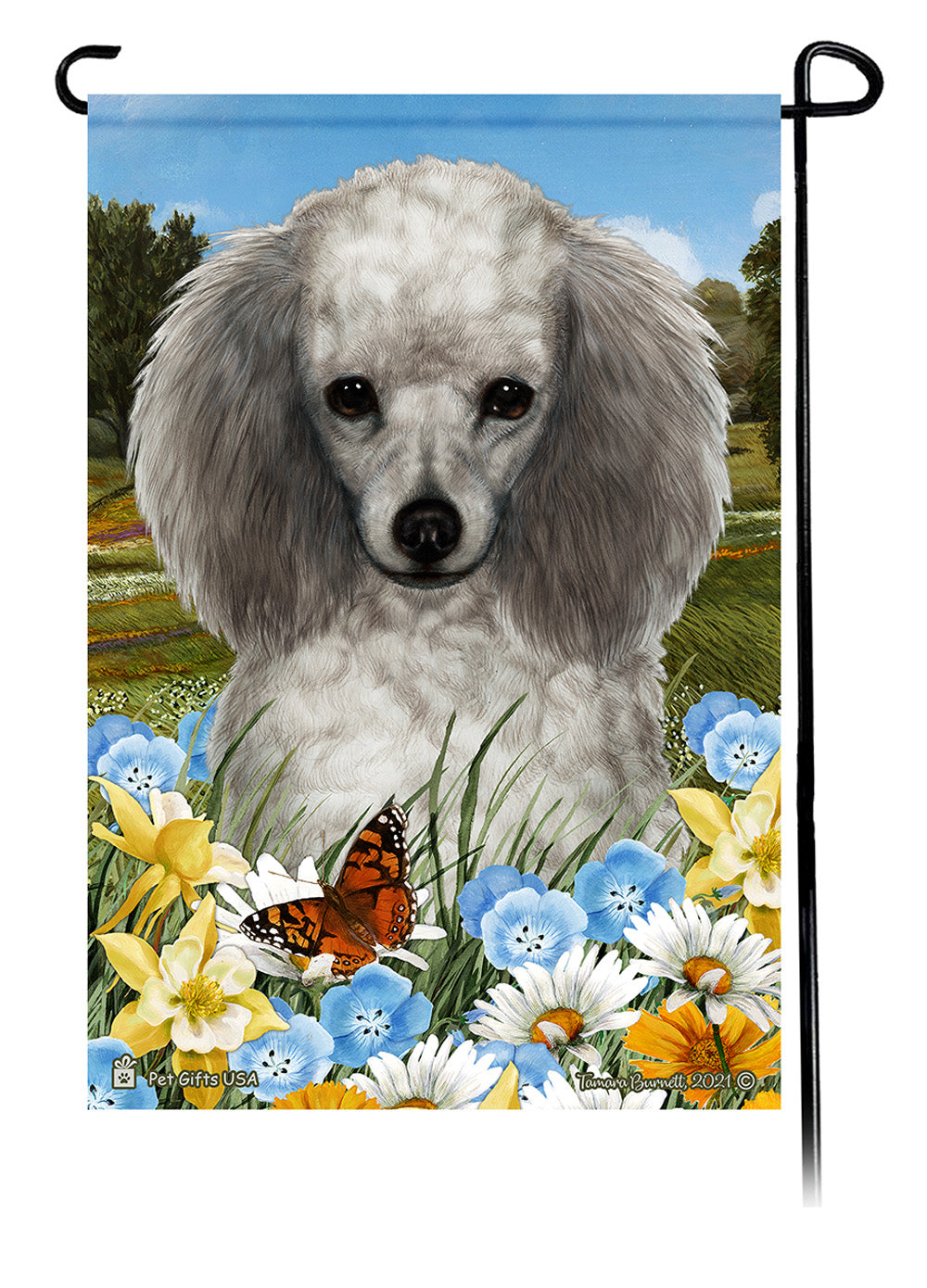 Poodle Summer Flowers - Garden Flag