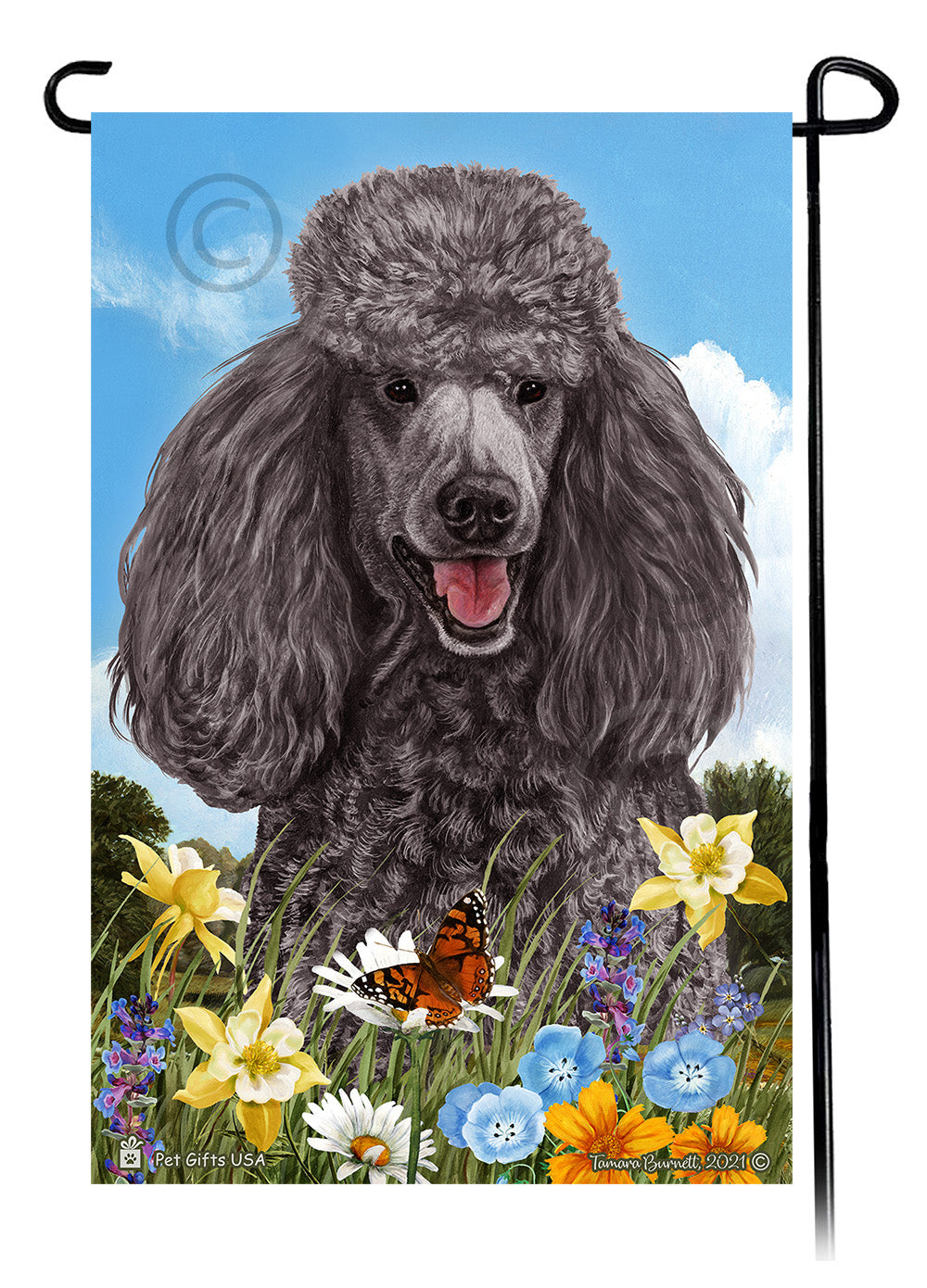 Poodle Summer Flowers - Garden Flag