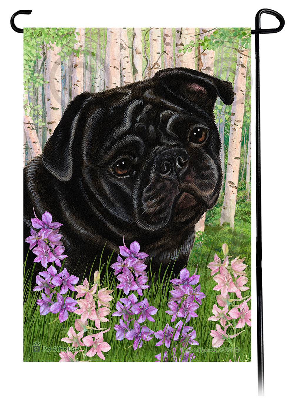 Pug Spring Flowers Garden Flags
