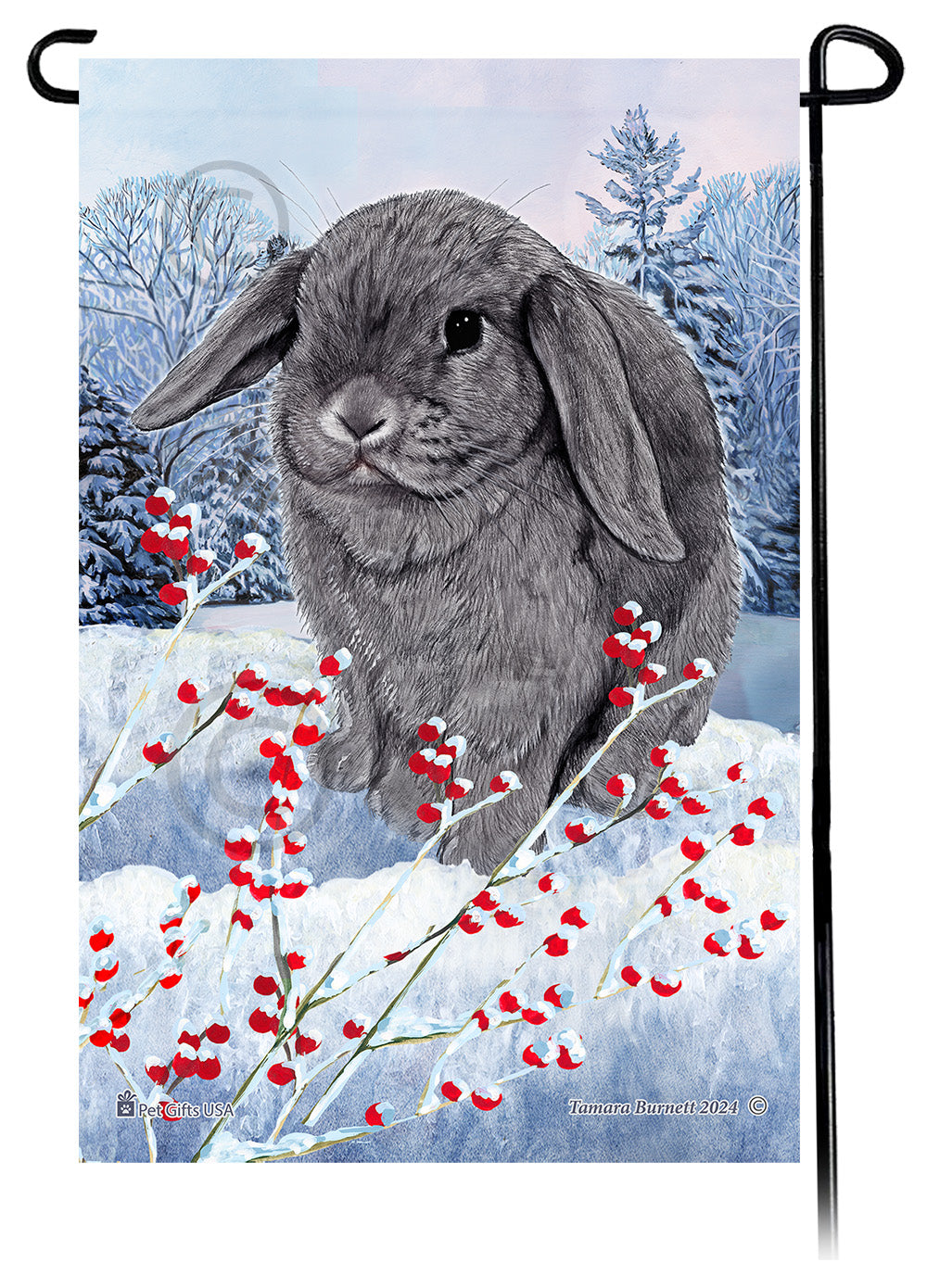 Mini Lop Rabbit Winterberries - Garden Flag