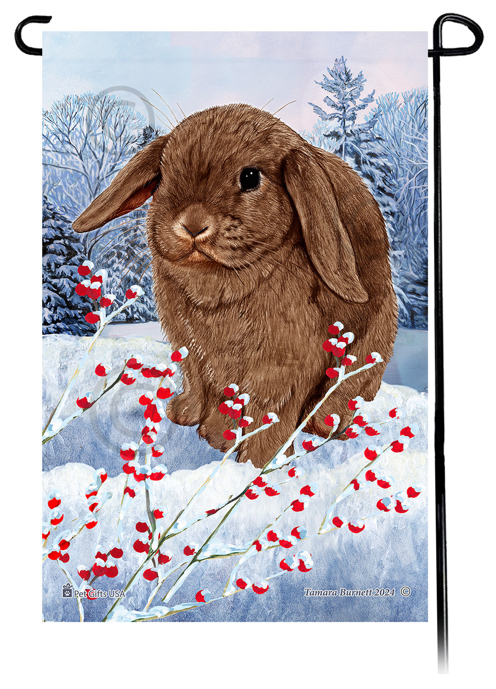 Mini Lop Rabbit Winterberries - Garden Flag