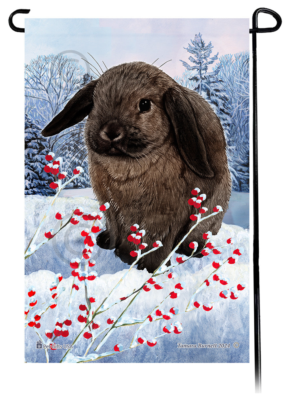 Mini Lop Rabbit Winterberries - Garden Flag
