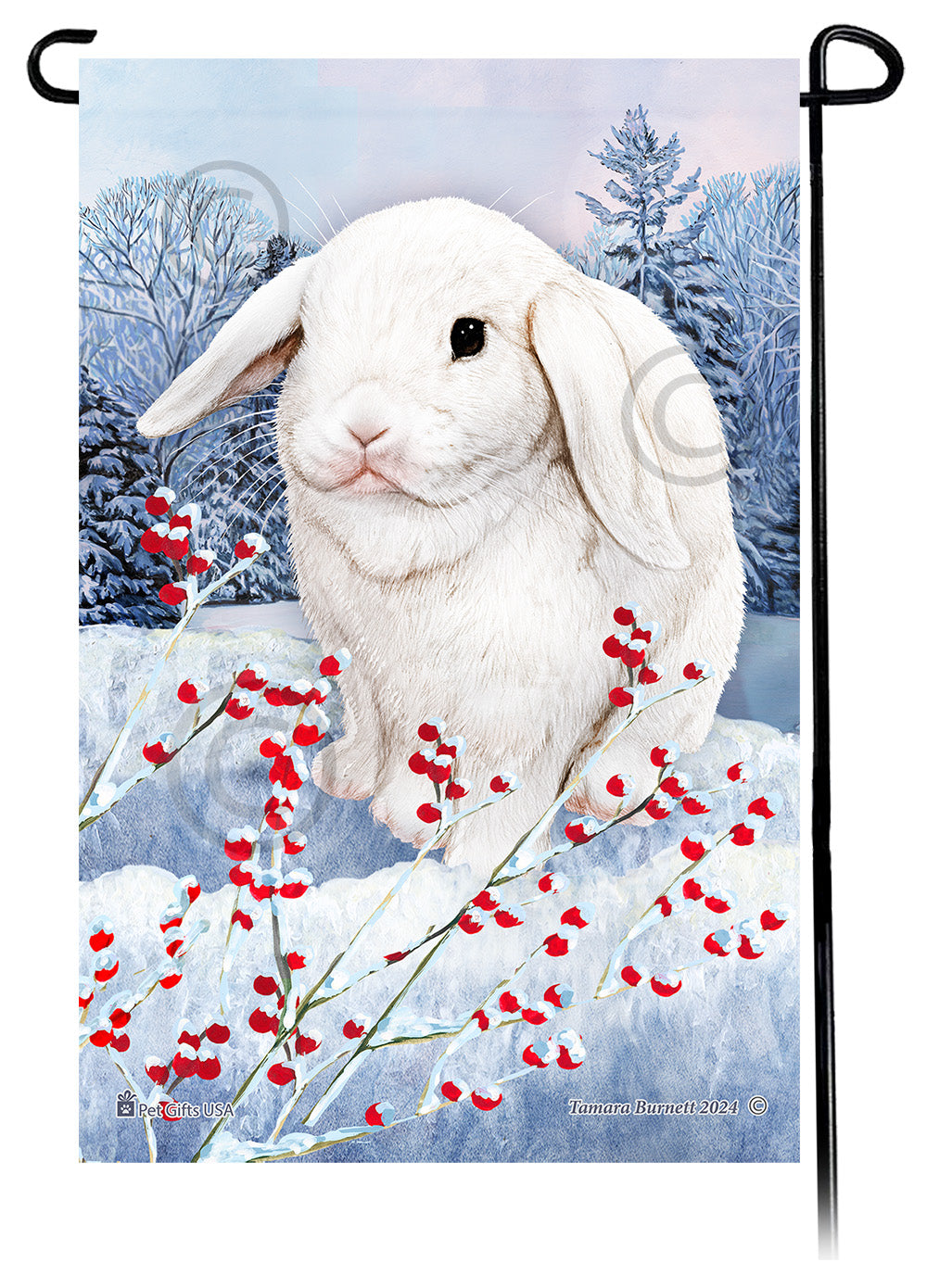 Mini Lop Rabbit Winterberries - Garden Flag