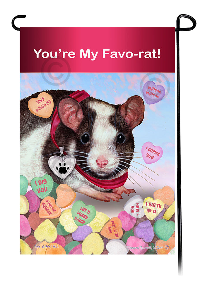 Black & White Pied Rat Valentine Sweetheart Garden Flags