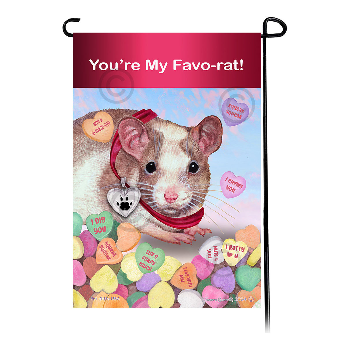 Cream and White Pied Rat Valentine Sweetheart Garden Flags