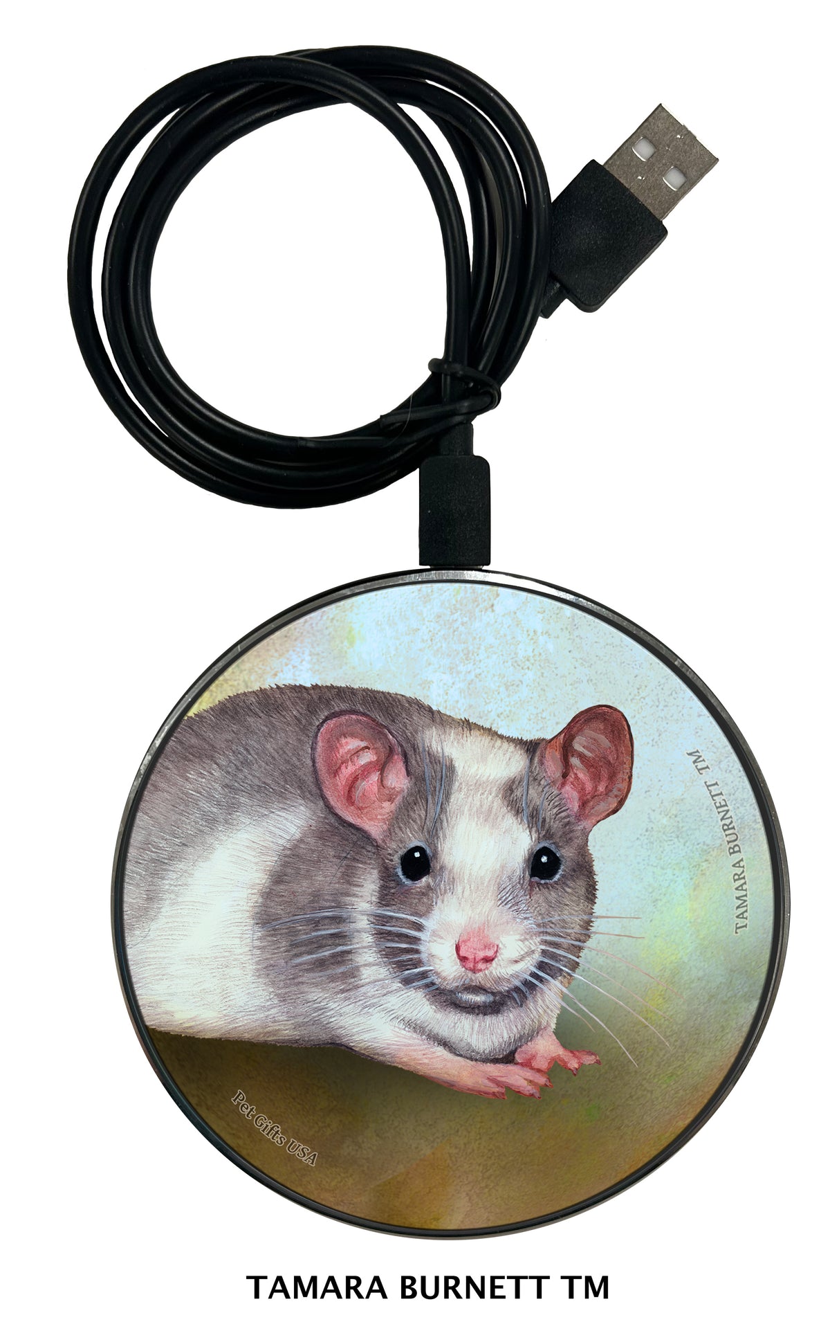 Fancy Rat Grey and White Pied Zoomies Wireless Charger