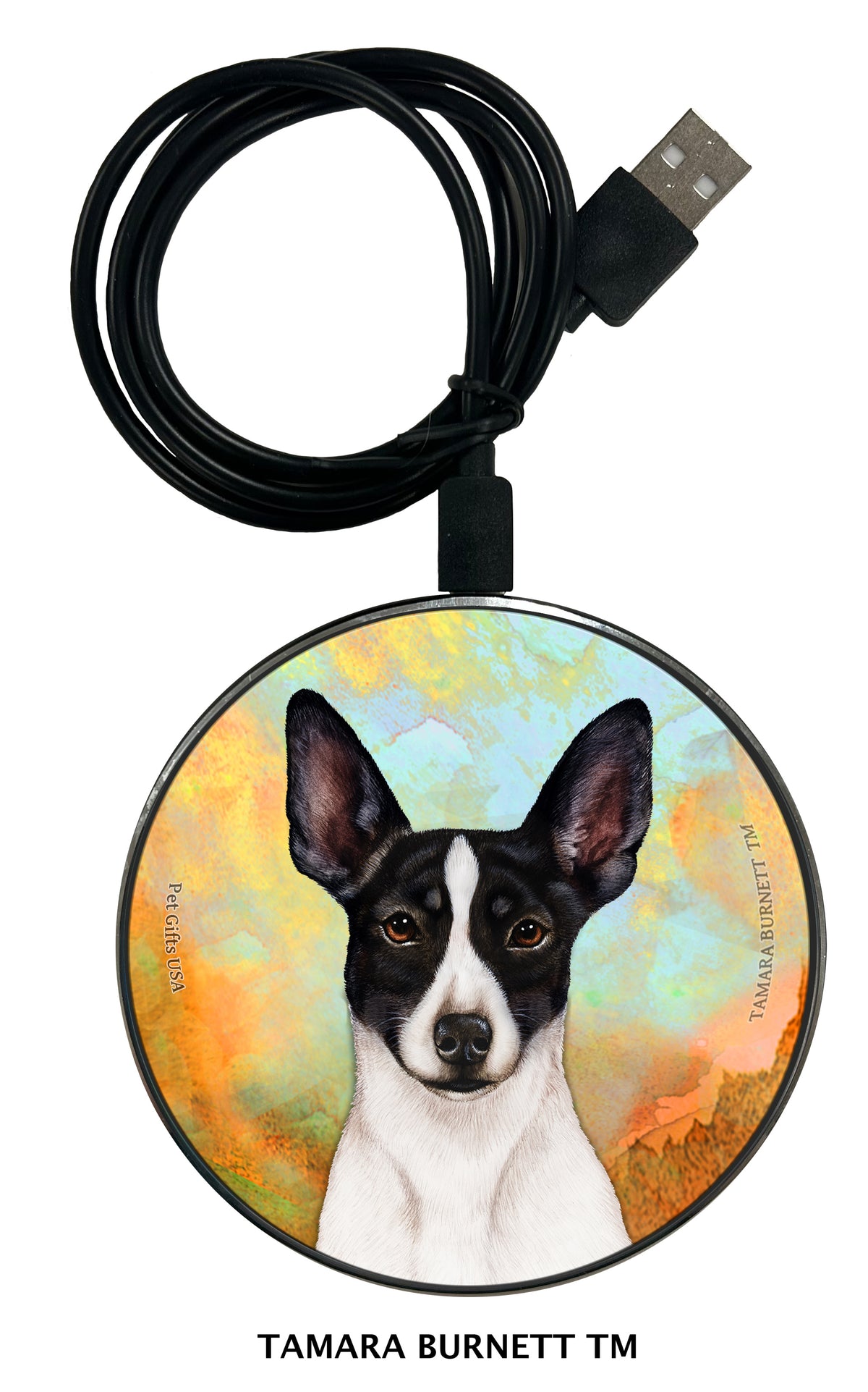 Rat Terrier Black and White Cropped Zoomies Wireless Charger