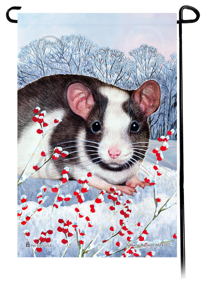 Black & White Pied Rat Winterberries Garden Flags