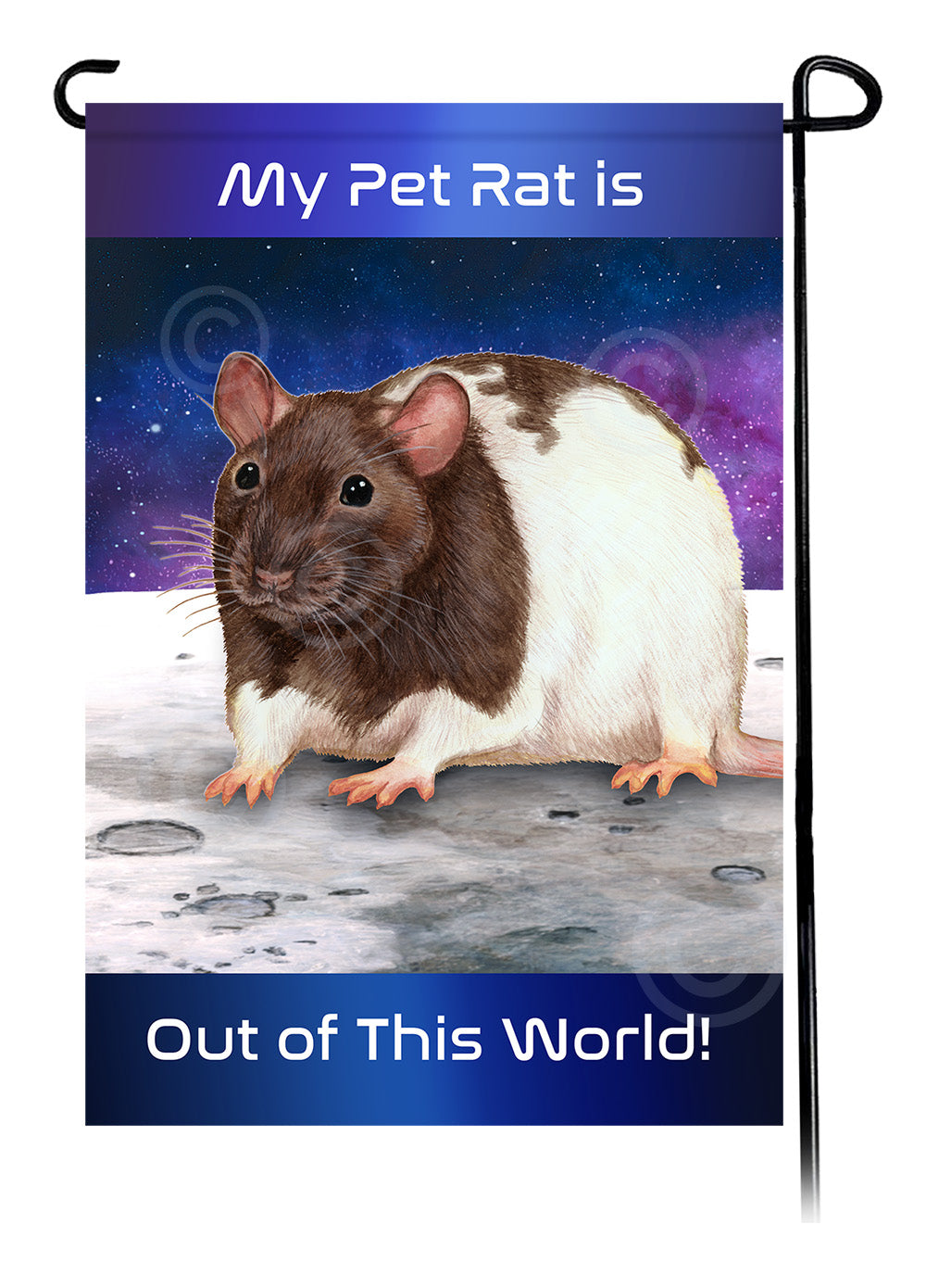 Chocolate & White Hooded Rat Out Of This World Garden Flags