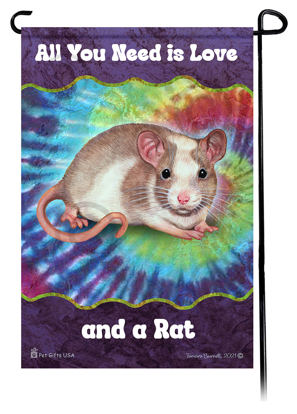 Tan & White Pied Rat All You Need Is Love Garden Flags