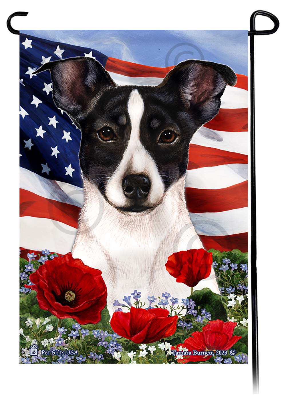 Rat Terrier Patriotic Flowers - Garden Flag