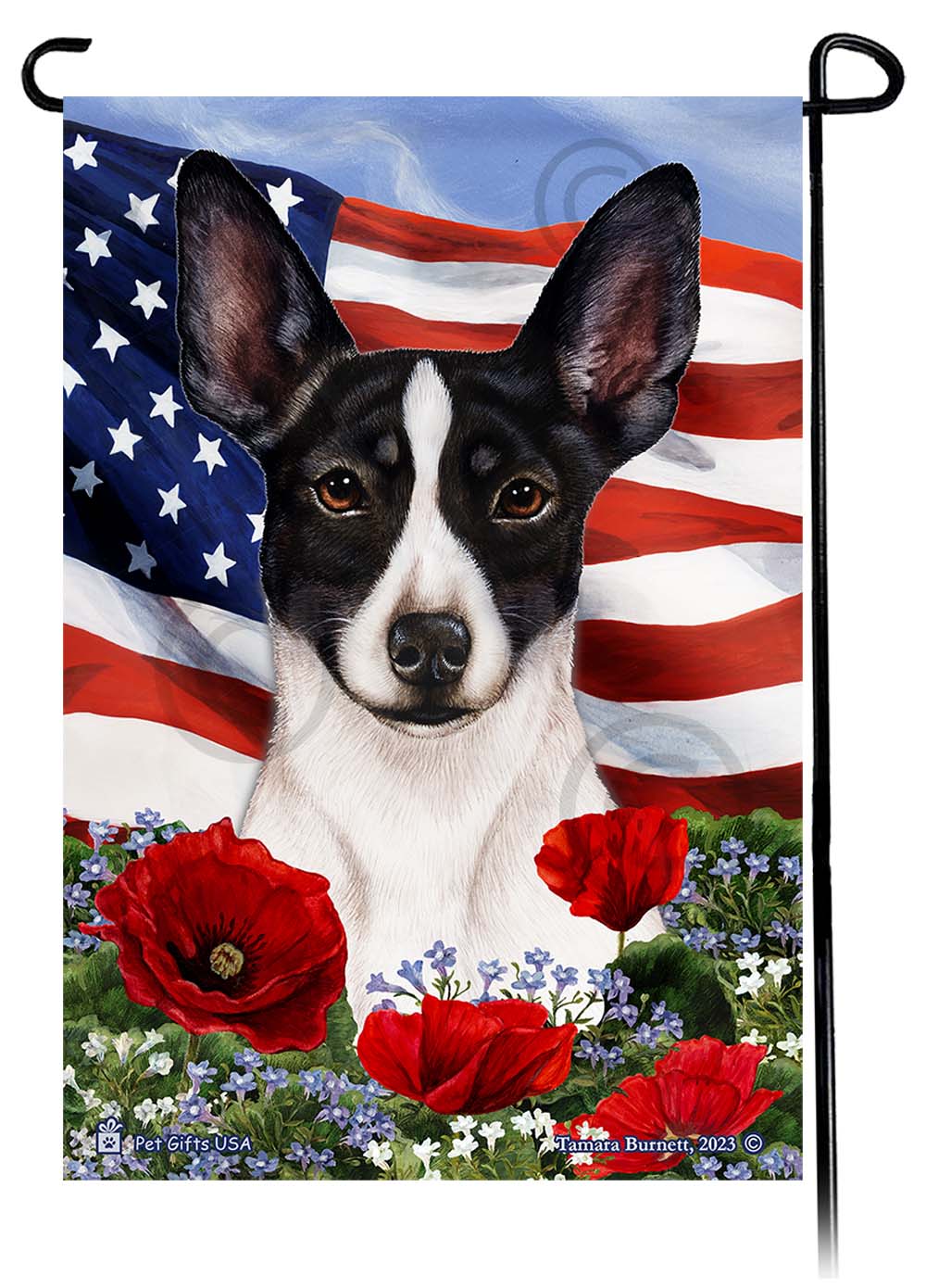 Rat Terrier Patriotic Flowers Garden Flags