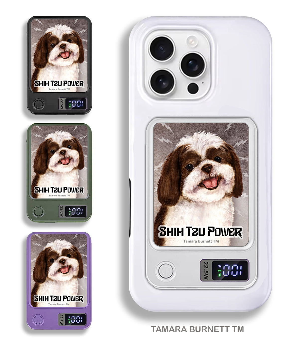 Shih Tzu Chocolate and White Phone Bank Wireless Charger