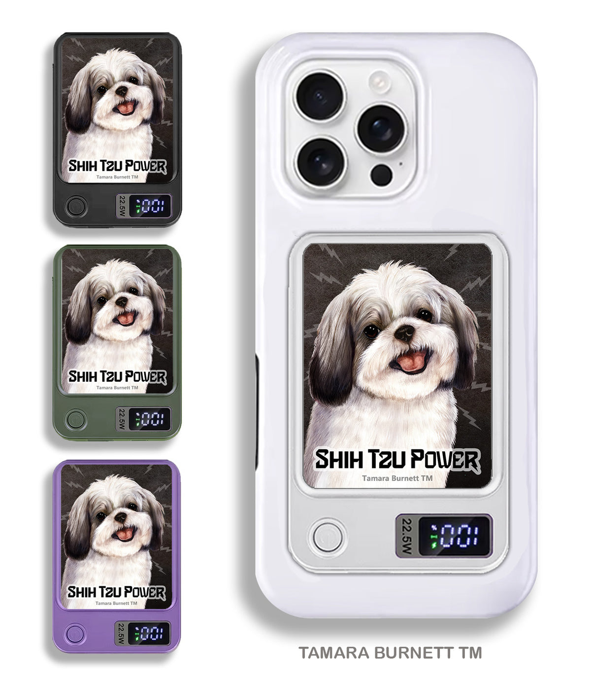 Shih Tzu Silver and White Phone Bank Wireless Charger