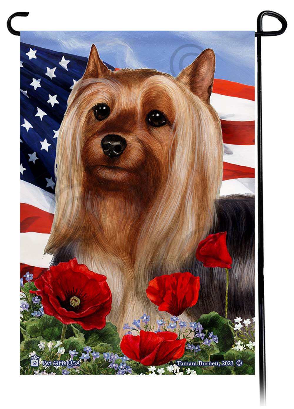 Silky Terrier Patriotic Flowers Garden Flags