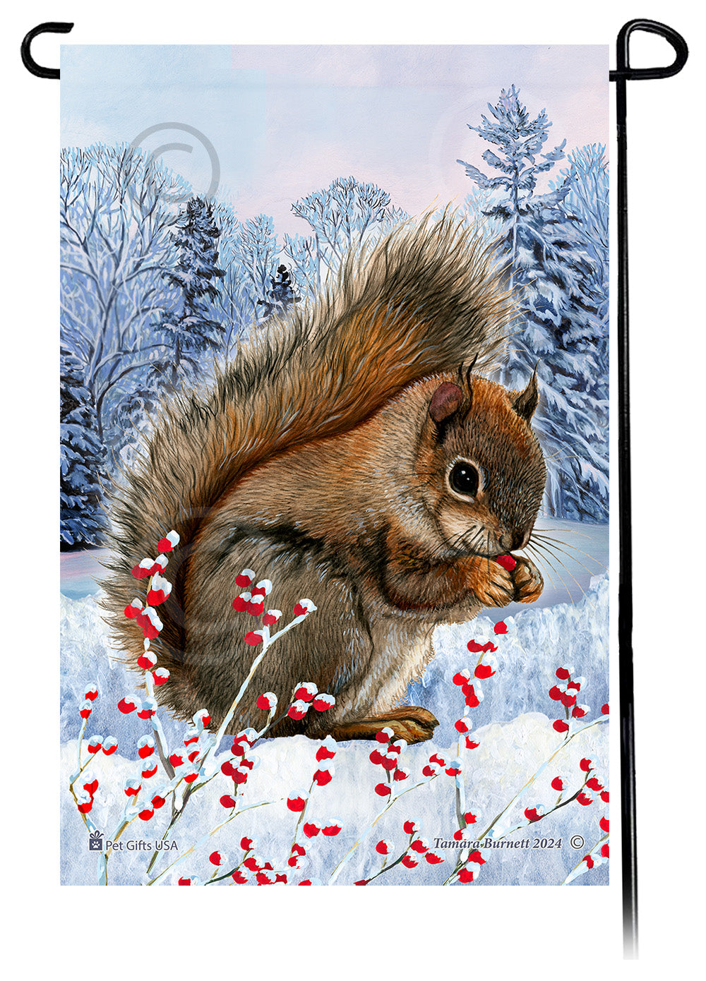 Grey Squirrel Winterberries Garden Flags