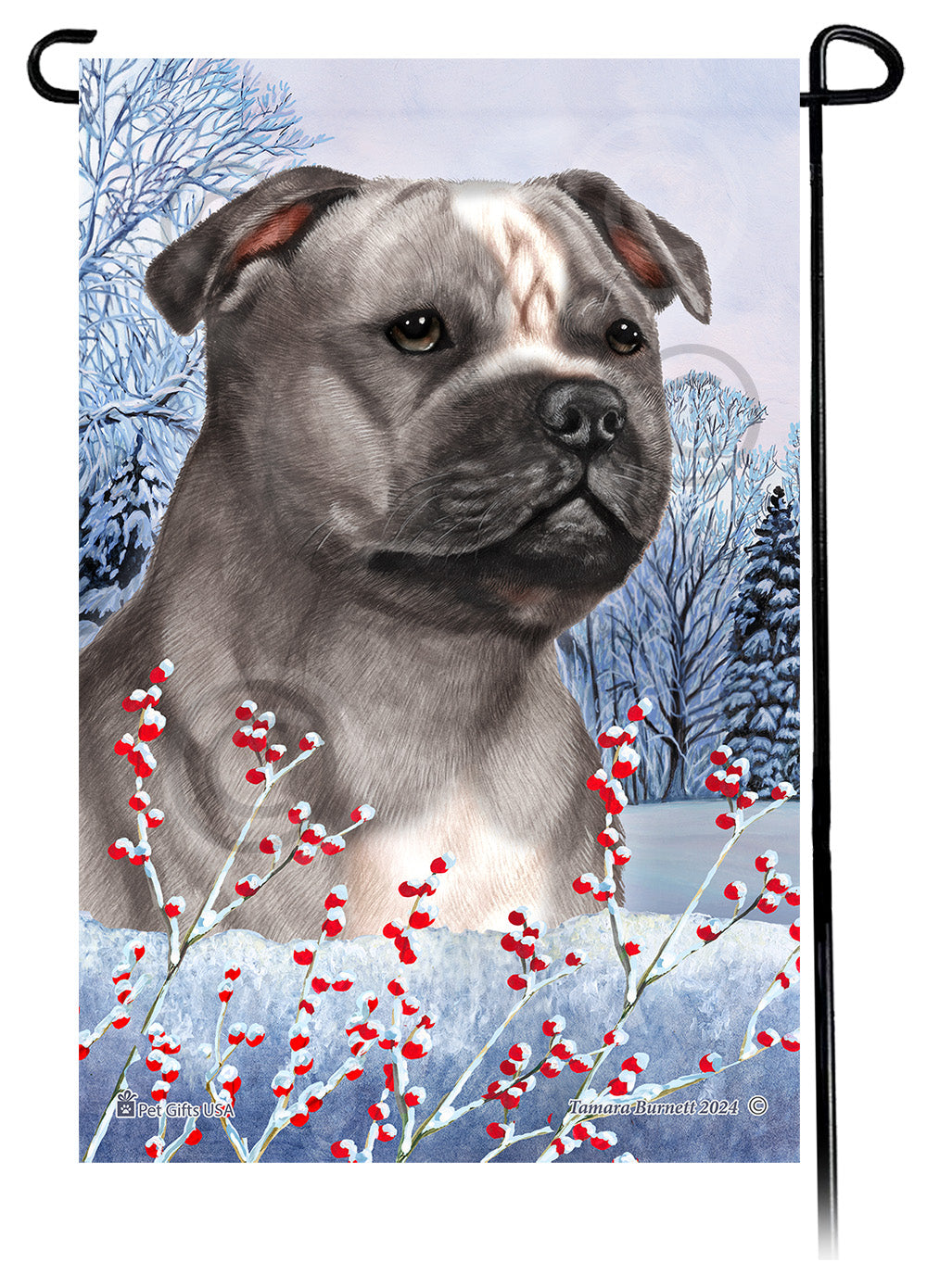 Staffordshire Bull Terrier Winterberries - Garden Flag
