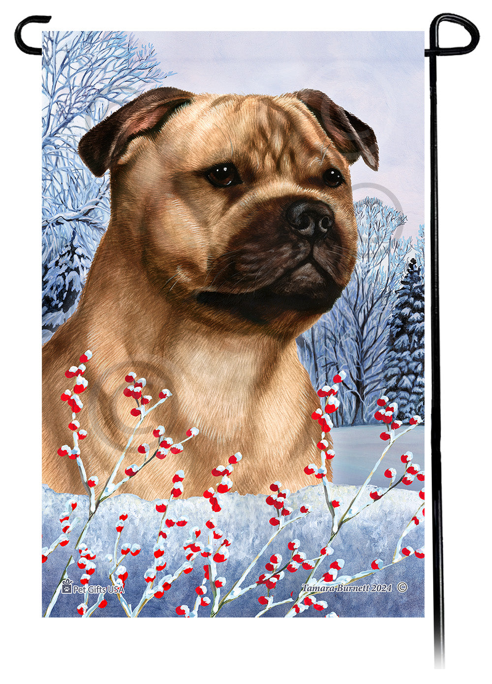 Staffordshire Bull Terrier Winterberries - Garden Flag