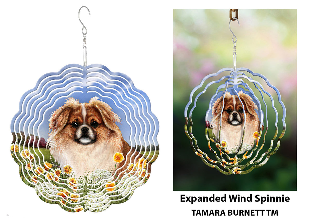 Tibetan Spaniel Fawn and White Wind Spinner