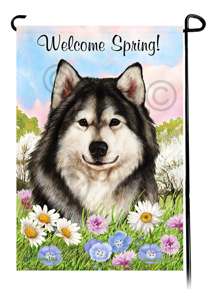 Alaskan Malamute Welcome Spring Garden Flags