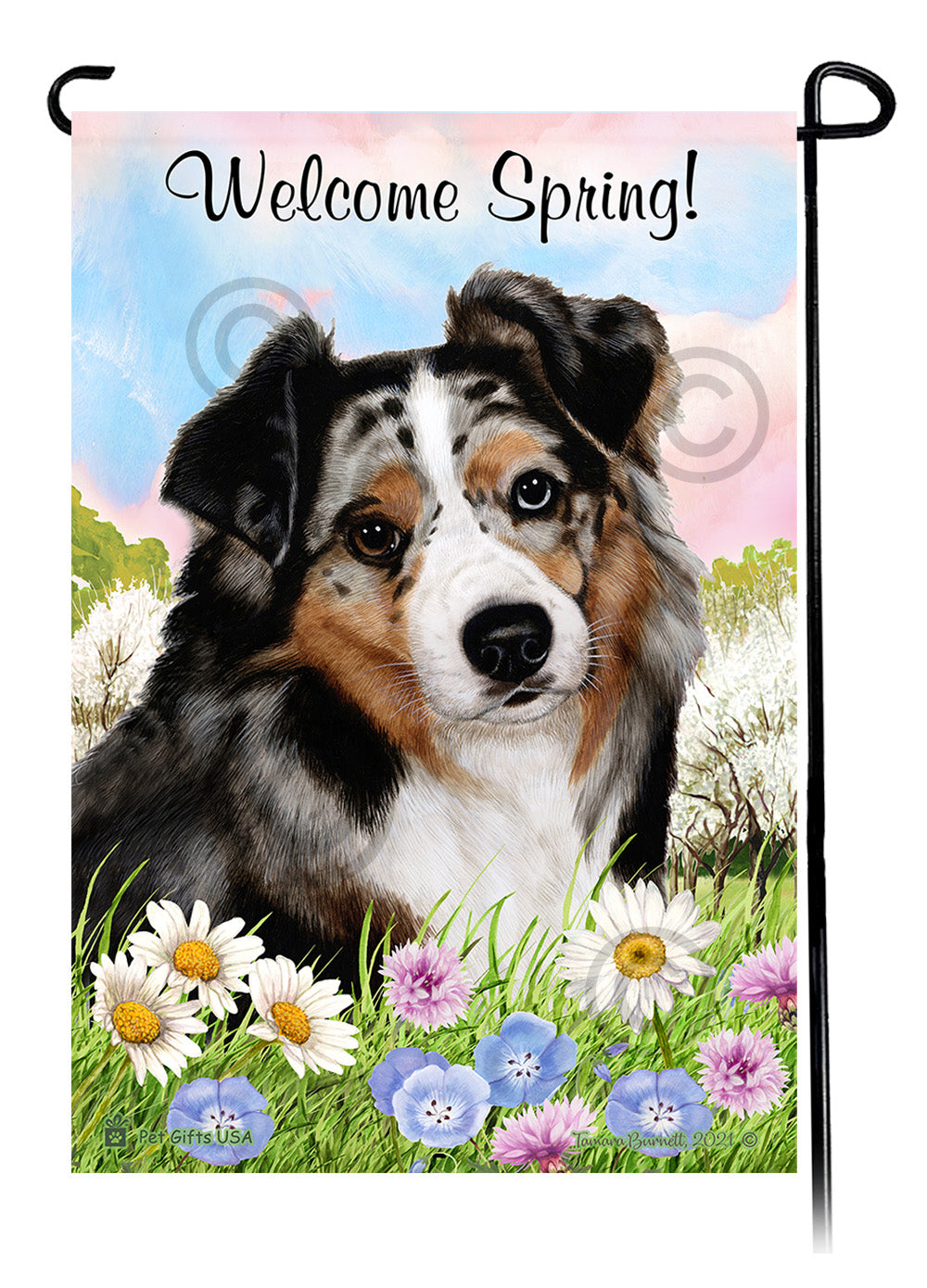 Australian Shepherd Welcome Spring - Garden Flag