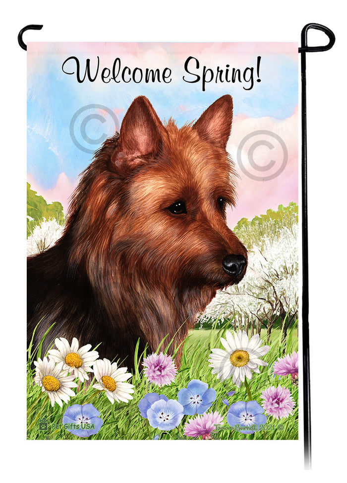 Australian Terrier Welcome Spring Garden Flags