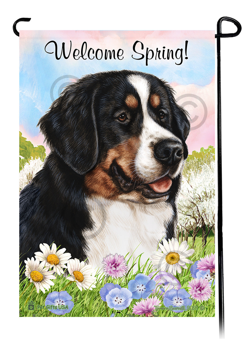 Bernese Mountain Dog Welcome Spring Garden Flags