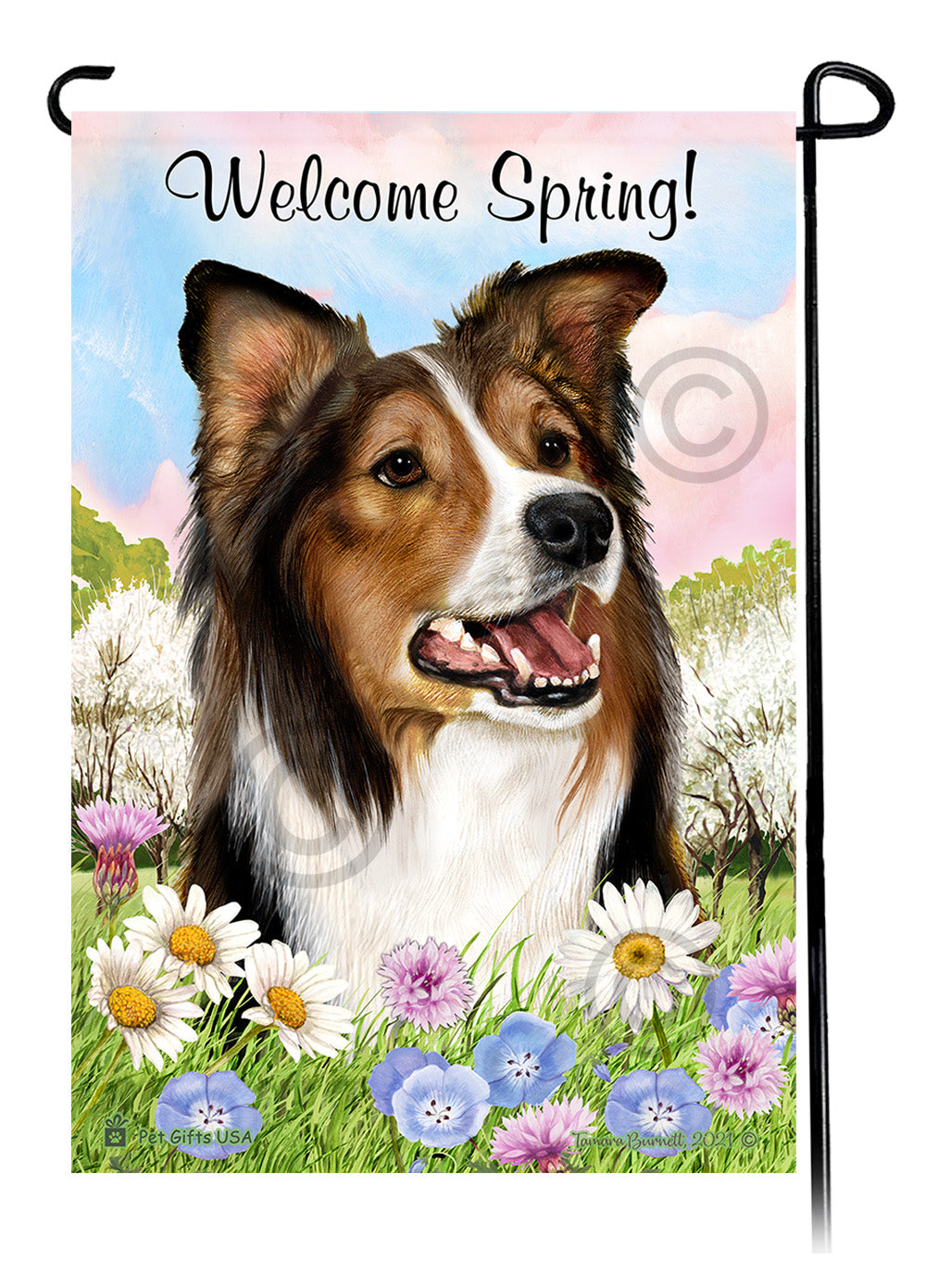 Border Collie Welcome Spring - Garden Flag