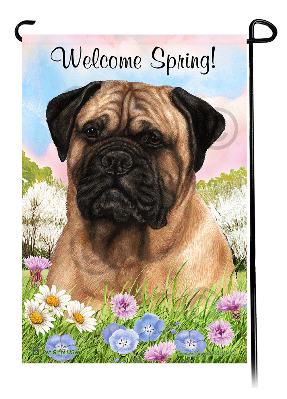 Bullmastiff Welcome Spring Garden Flags