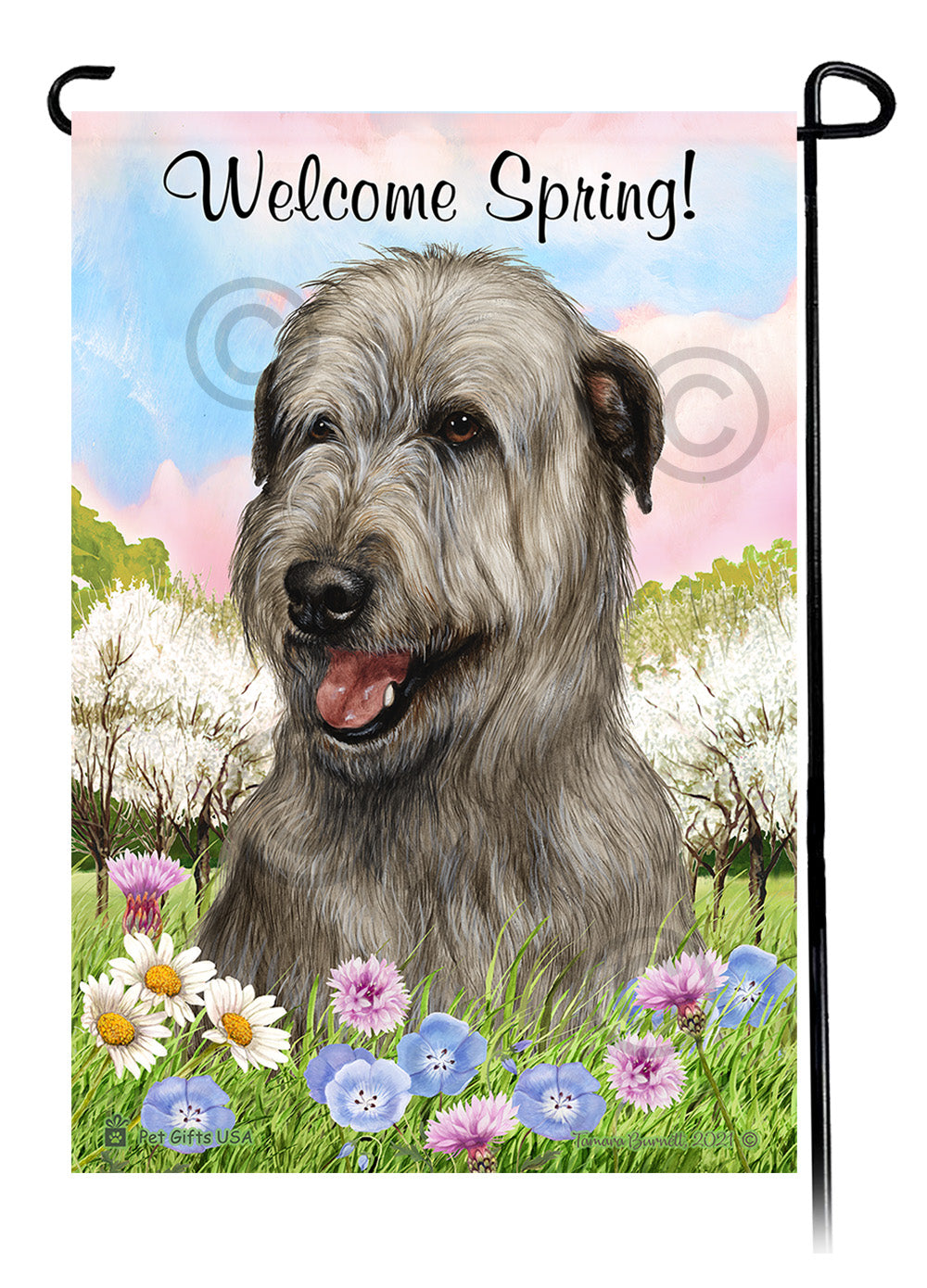 Irish Wolfhound Welcome Spring - Garden Flag