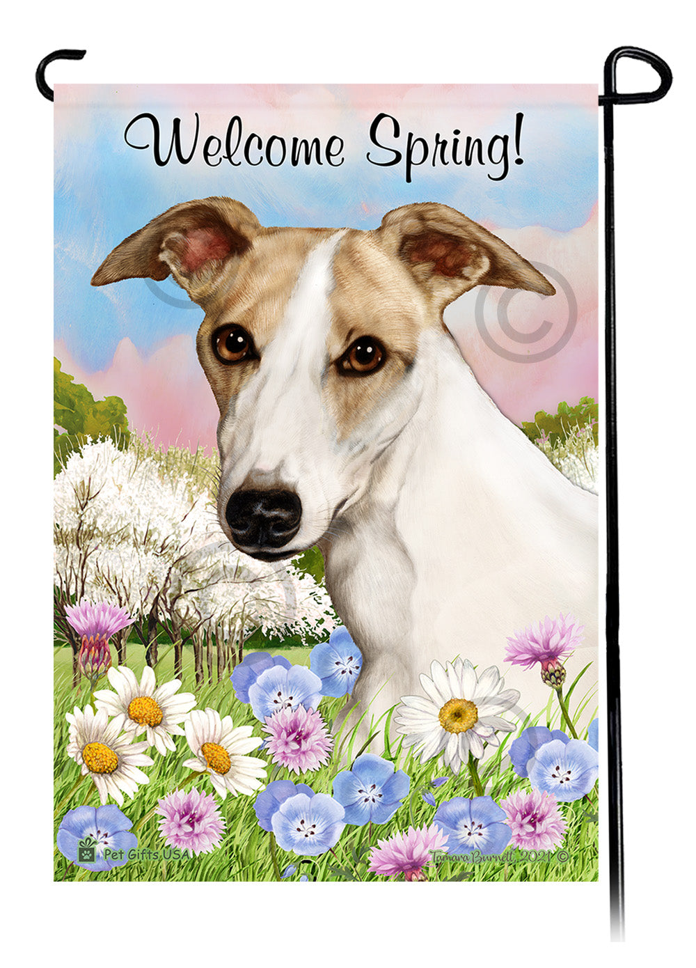 Whippet Welcome Spring - Garden Flag