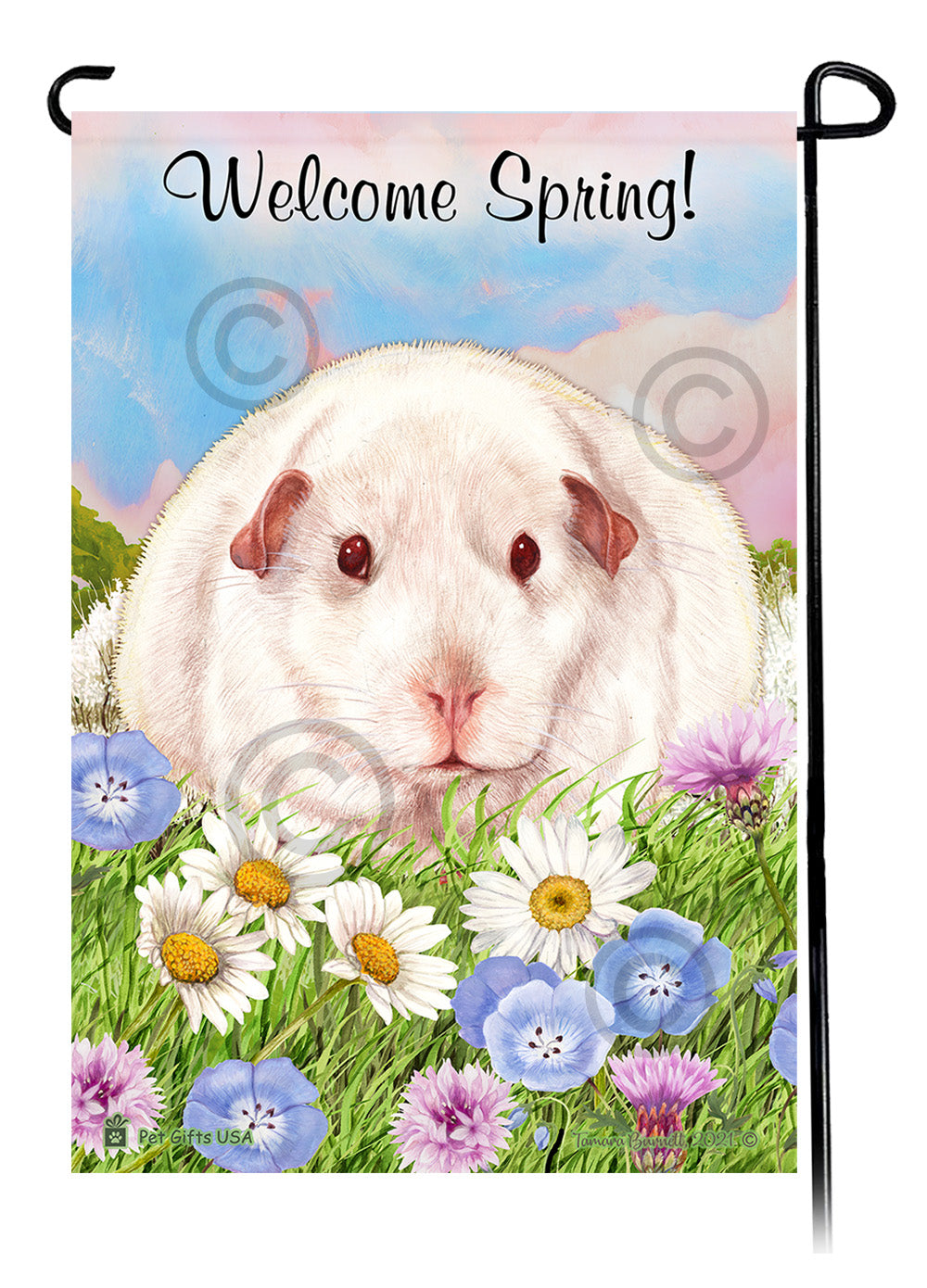 Pink Eyed White Guinea Pig Welcome Spring Garden Flags