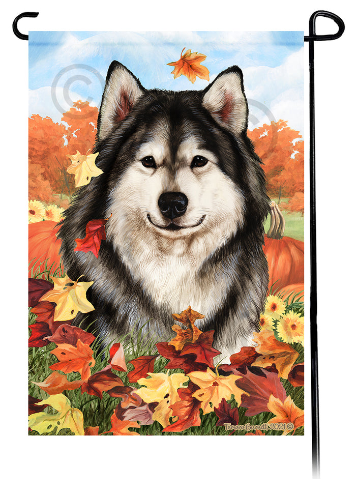 Alaskan Malamute Falling Leaves Garden Flags