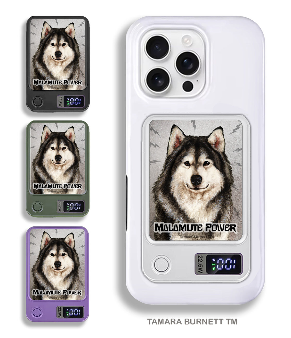 Alaskan Malamute Grey and White Phone Bank Wireless Charger