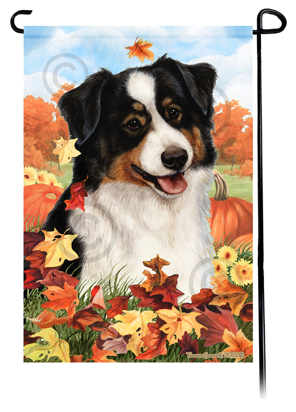 Australian Shepherd Falling Leaves - Garden Flag