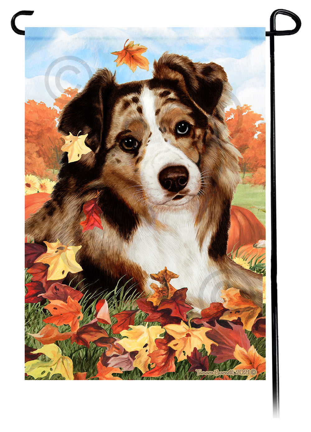 Australian Shepherd Falling Leaves - Garden Flag