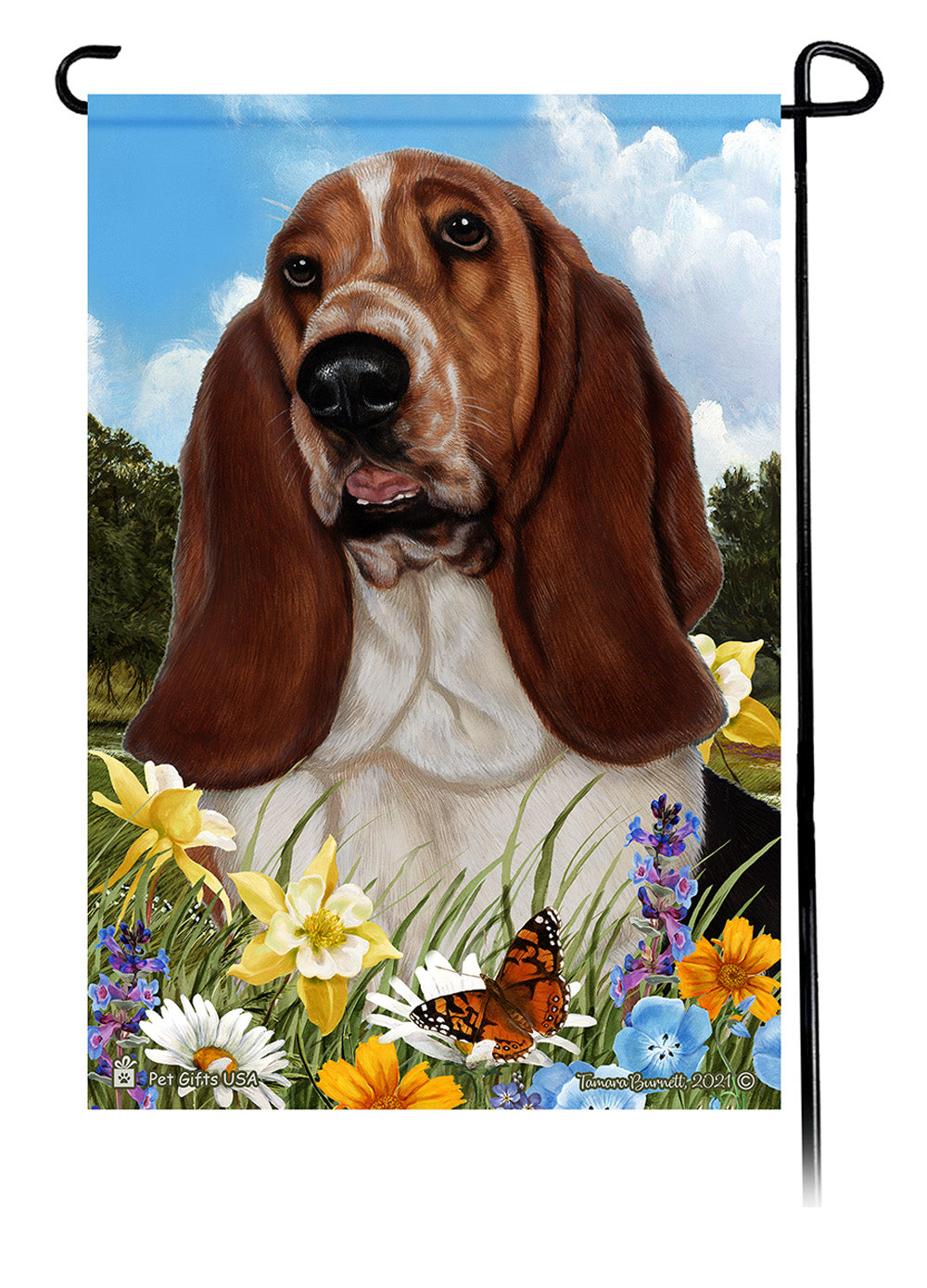 Basset Hound Summer Flowers Garden Flags