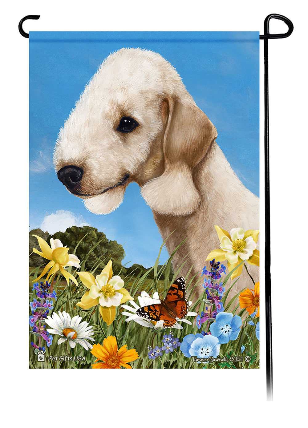 Bedlington Terrier Summer Flowers - Garden Flag