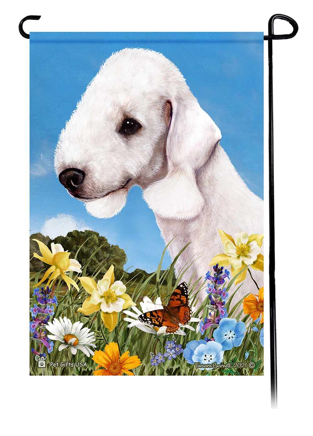 Bedlington Terrier Summer Flowers - Garden Flag