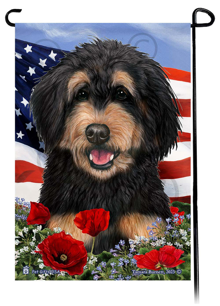 Bernedoodle Patriotic Flowers Garden Flags
