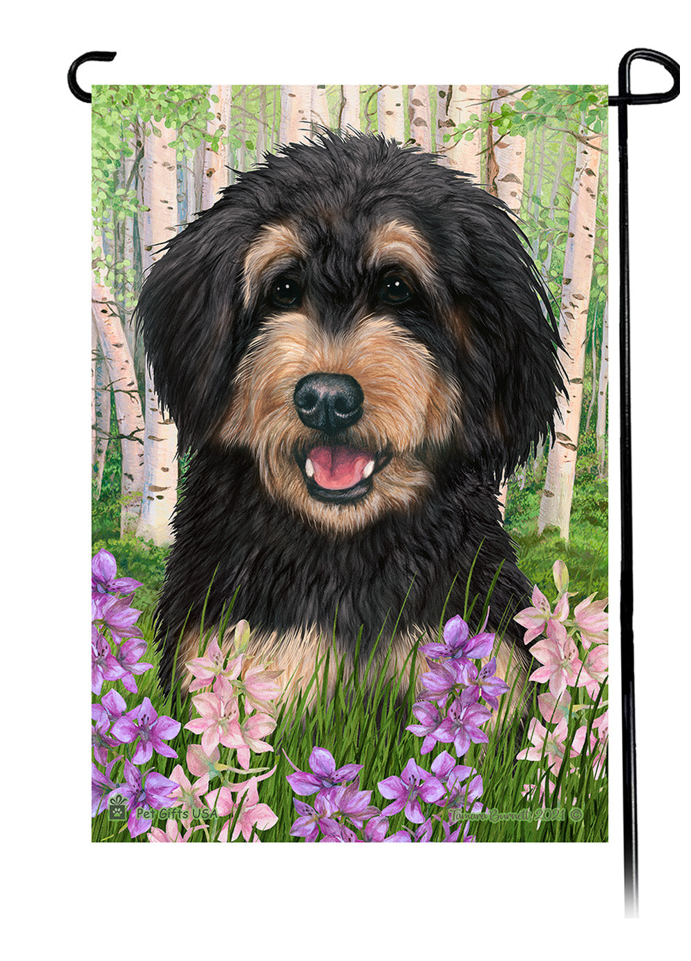 Bernedoodle Spring Flowers - Garden Flag