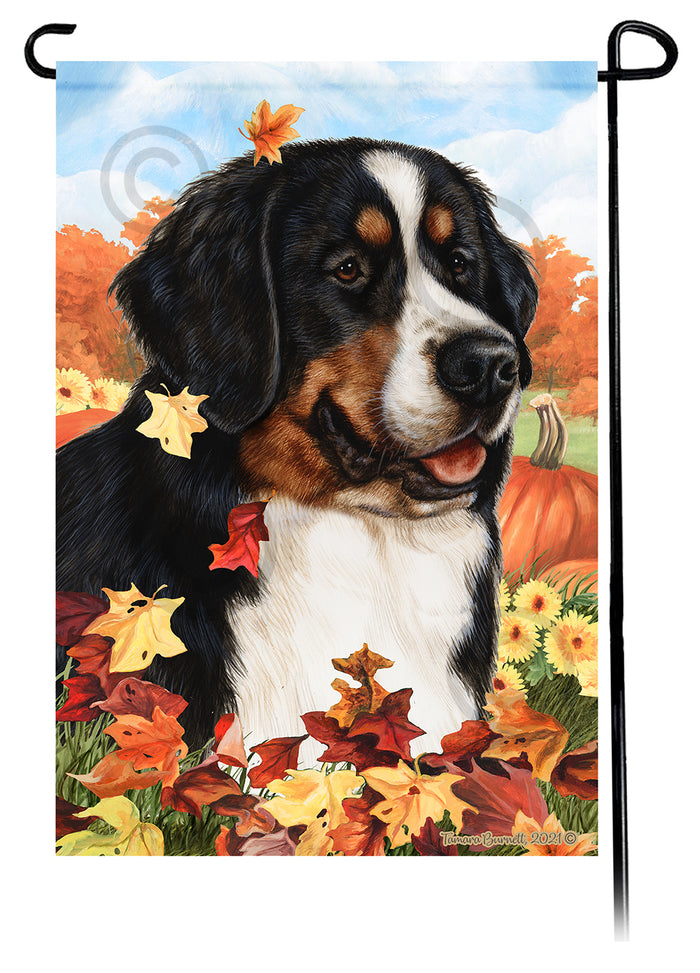 Bernese Mountain Dog Falling Leaves Garden Flags
