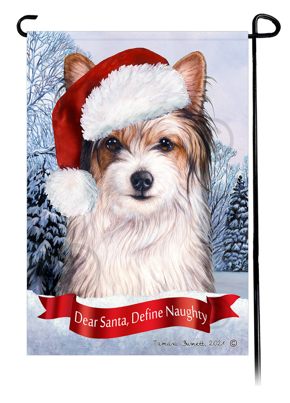 Biewer Terrier Dear Santa Define Naughty Garden Flags