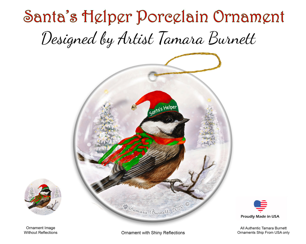 Black Capped Chickadee - Santa's Helper Ornament